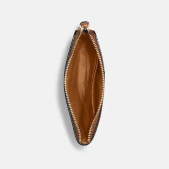 COACH SIGNATURE MONOGRAM CORNER ZIP WRISTLET WALLET-GOLD/KHAKI SADDLE - Picture 2 of 6